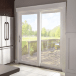Sliding patio doors in a home.